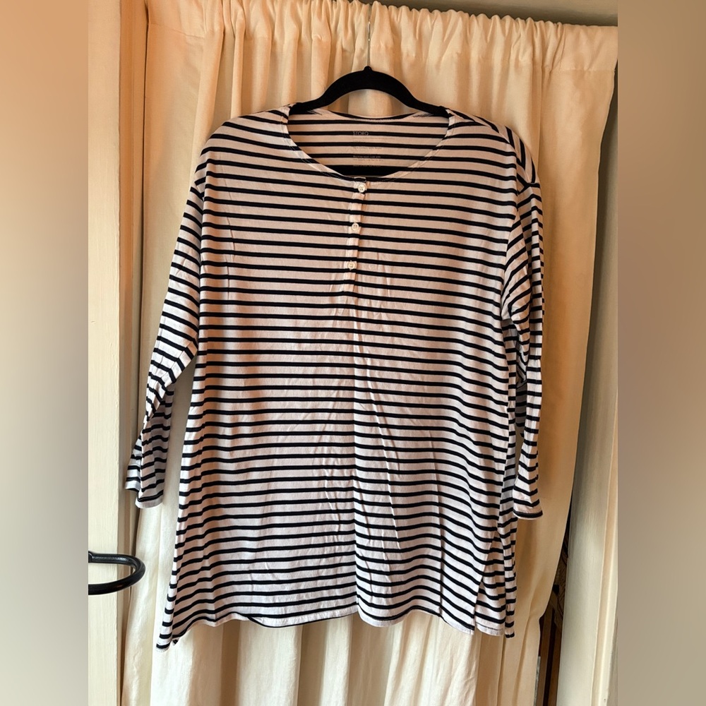 Storq Striped Black and Navy Long Sleeve Top Maternity